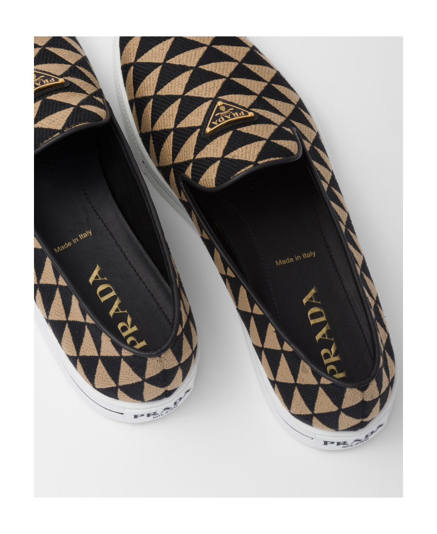 Prada Symbole Triangle-logo Loafers In Black/beige