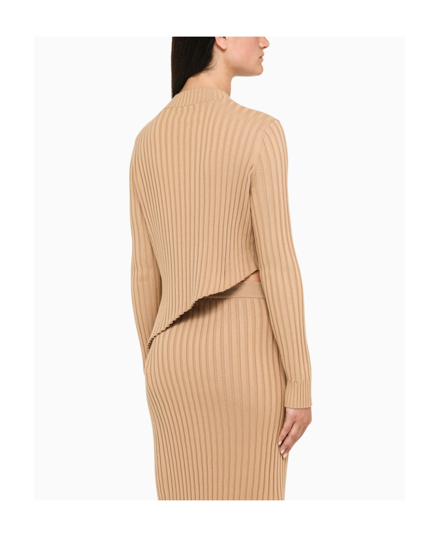 Stella Mccartney Asymmetric Ribbed-knit Cotton Sweater In Nude