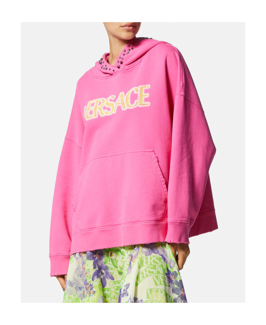 Versace Logo-print Detail Hoodie In Pink