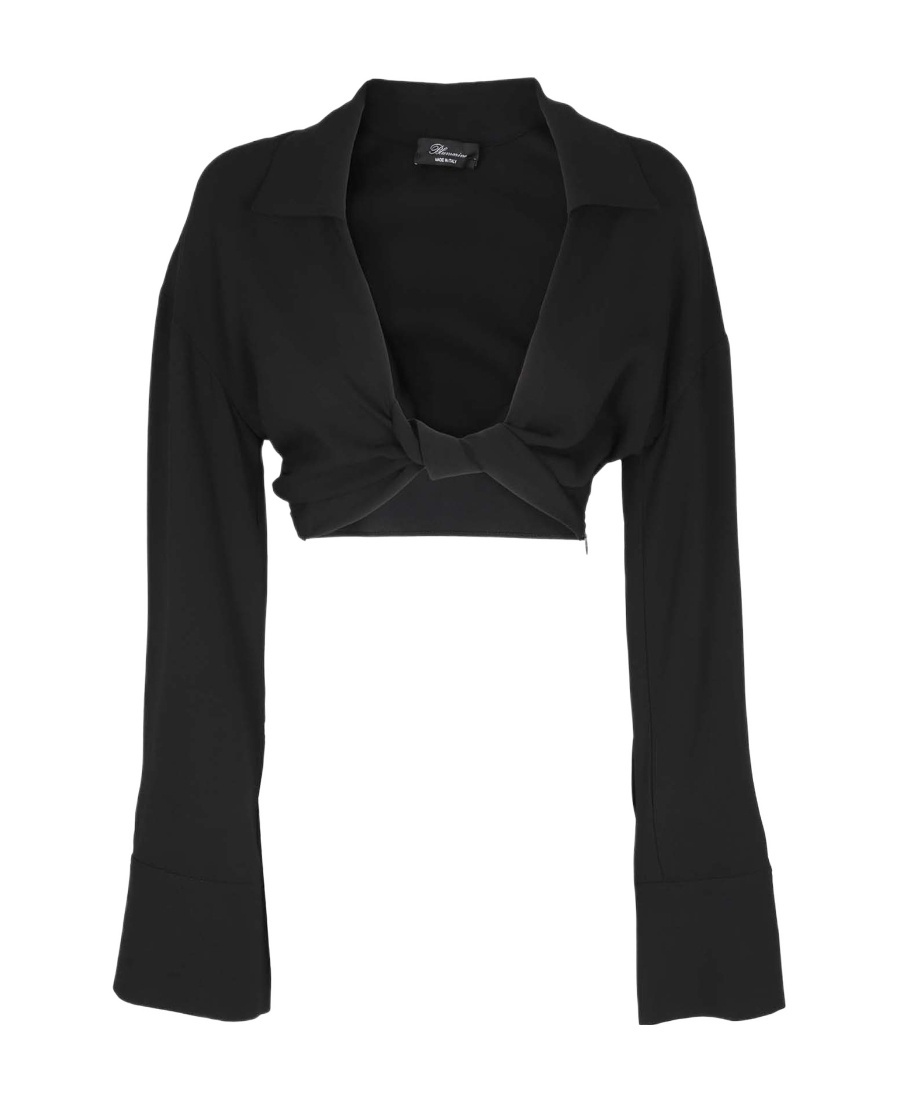Blumarine Cropped Blouse With Twisted Front And Flared Sleeves In Black