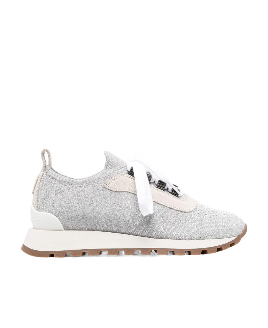 Brunello Cucinelli Light Grey Textile Sneakers In White