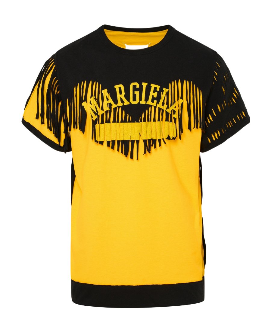 Maison Margiela Two-tone Cut-out Cotton T-shirt In Yellow