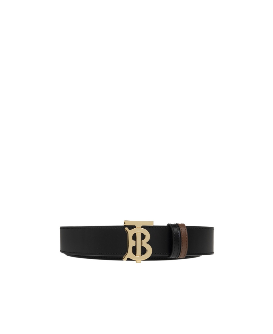 Burberry Tb-monogram Leather Belt In Black