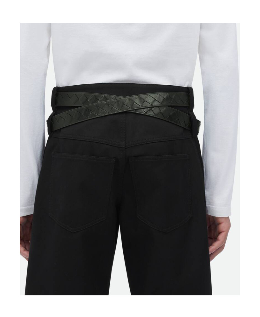 Bottega Veneta Signature Weave Buckle Belt In Black