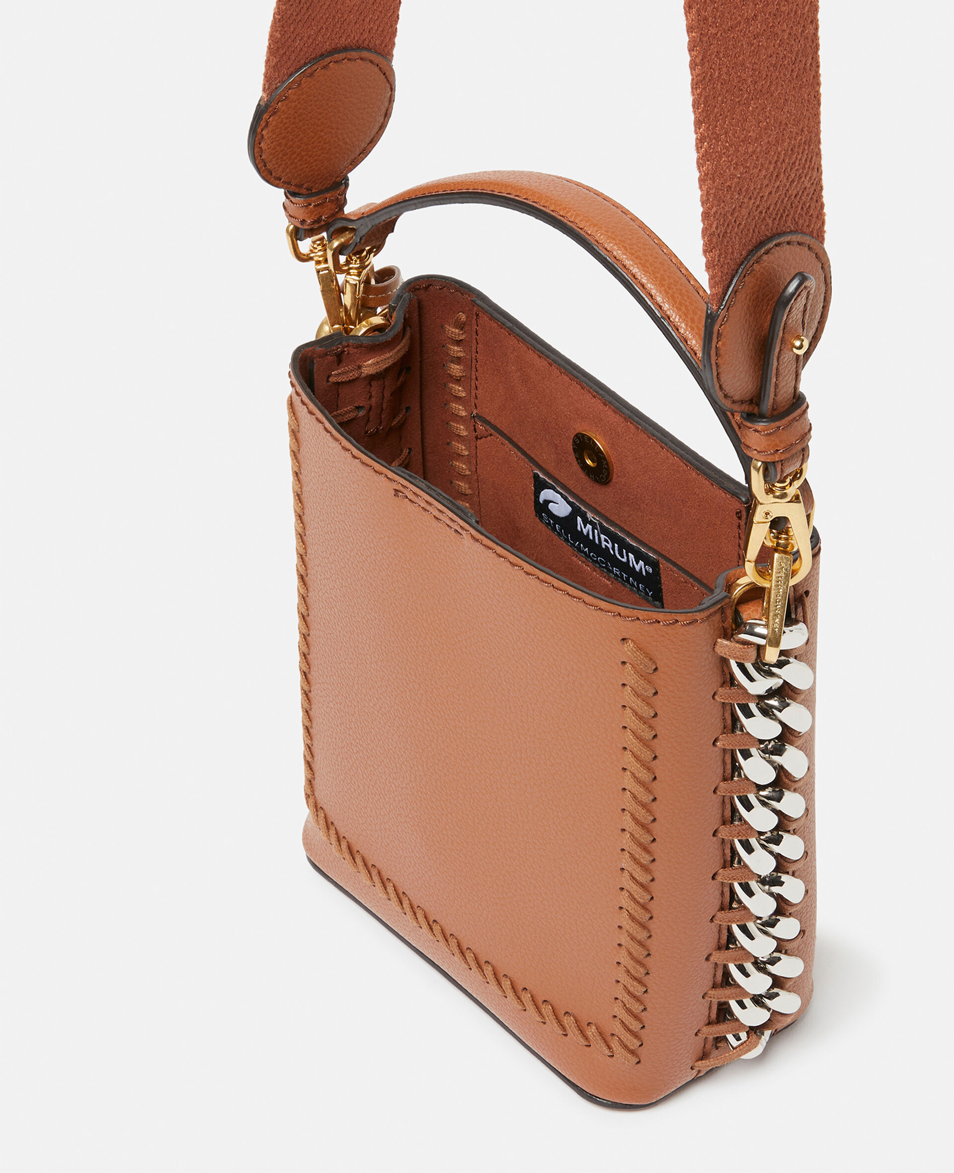 Stella Mccartney Frayme Mirum Mini Square Bucket Bag In Brown