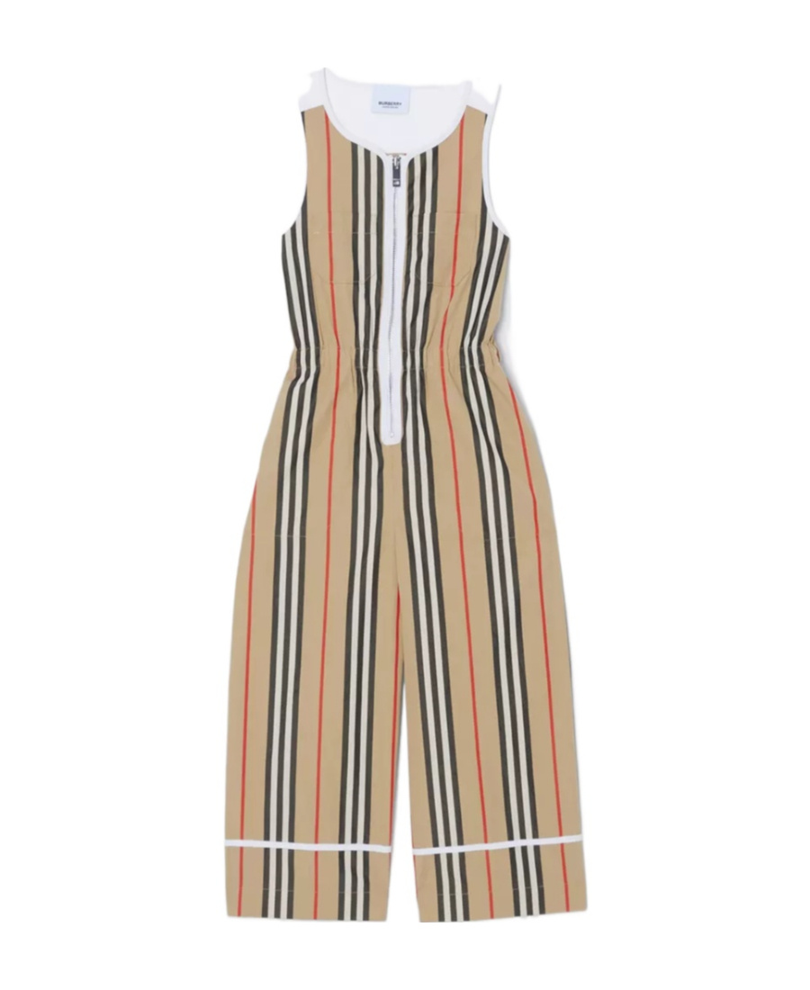 Burberry Kids' Icon-stripe Cotton Jumpsuit In Gray