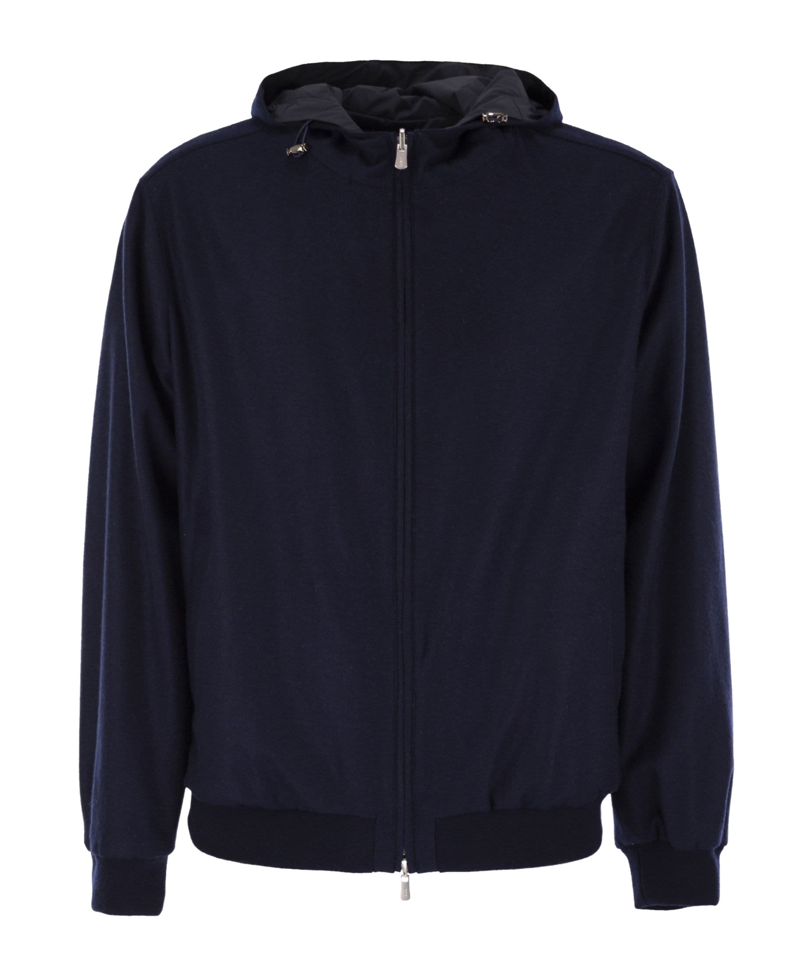 Fedeli Reversible Bomber Jacket With Hood In Cashmere Flannel And Airstop In Black