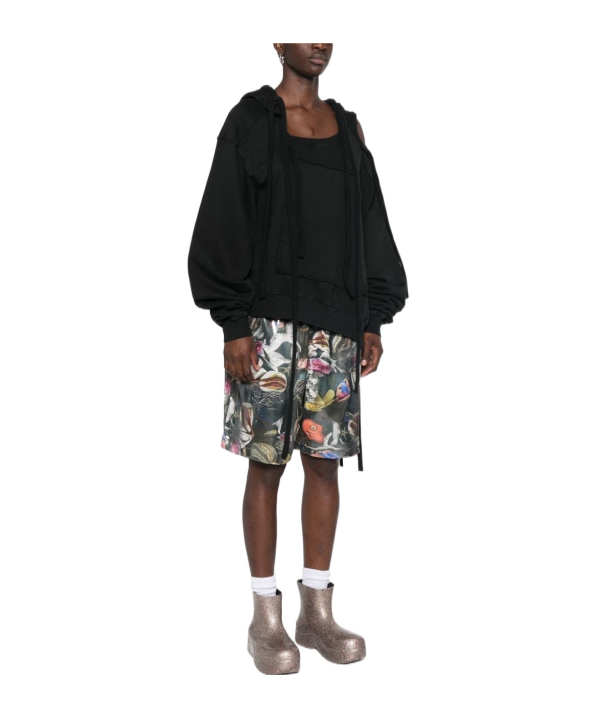 Ottolinger Deconstructed Cotton Hoodie In Black