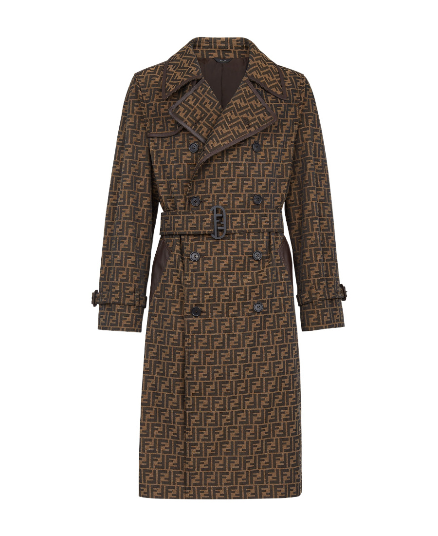 Fendi Ff Jacquard Double-breasted Trench Coat In Brown