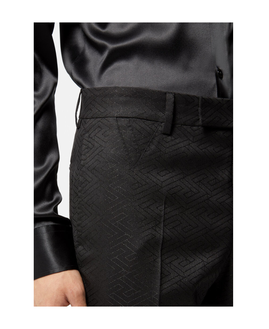 Versace La Greca Straight-leg Trousers In Black