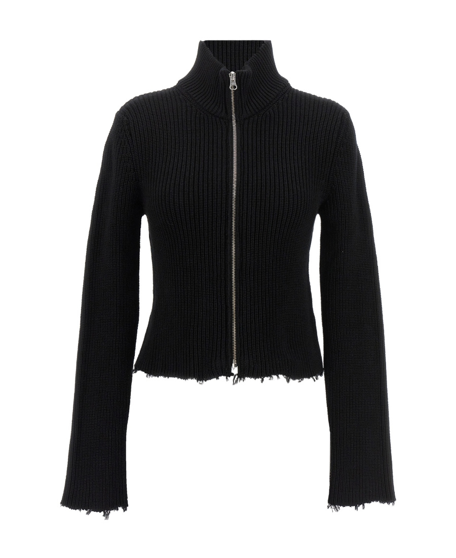 Shop Mm6 Maison Margiela Ribbed Cotton Cardigan In Black