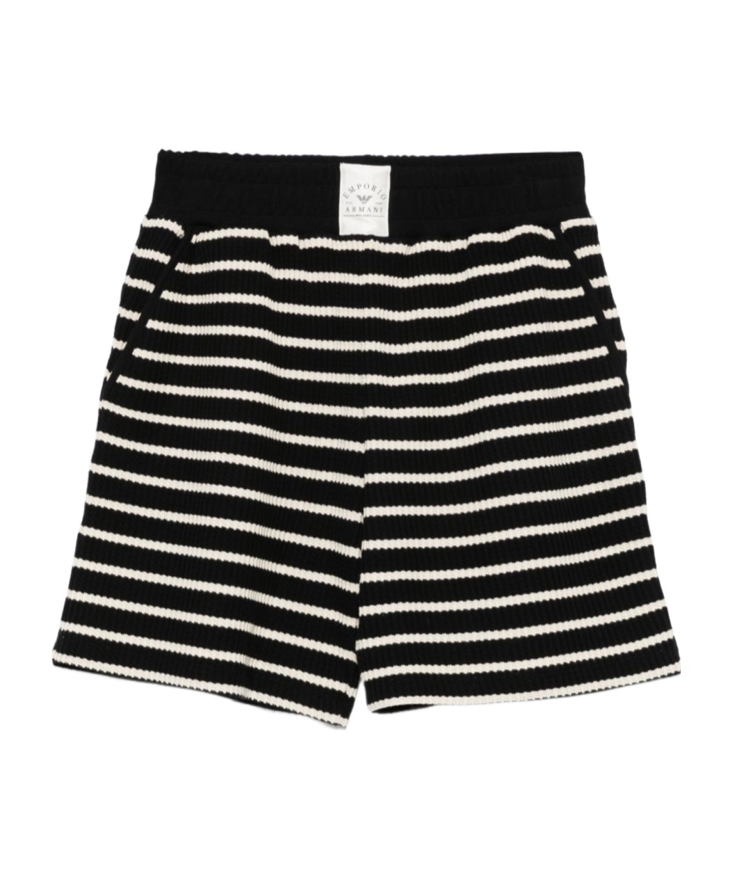 Emporio Armani Ribbed Texture Elasticated Waistband Shorts In Black