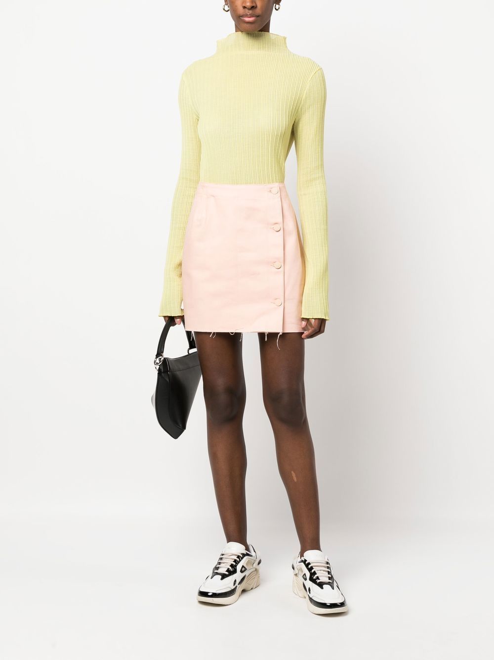 Shop Raf Simons Frayed Cotton Miniskirt In Nude