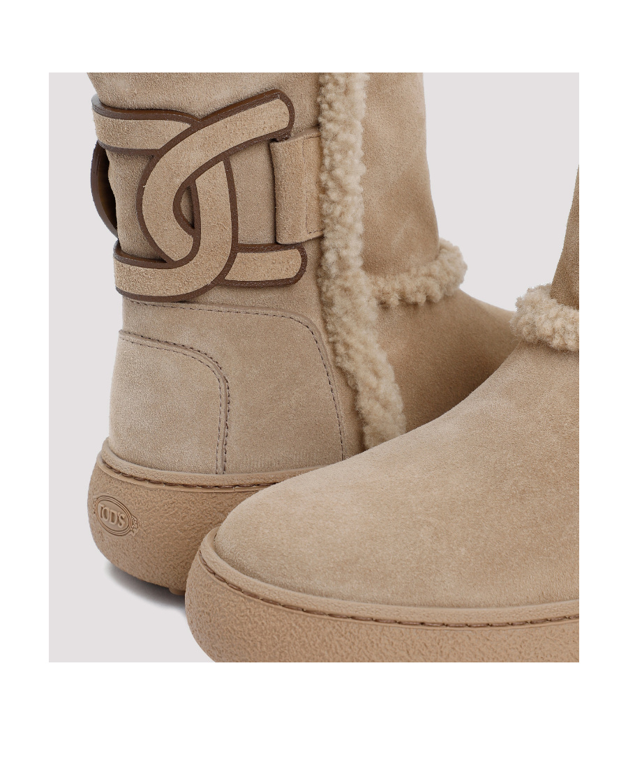 Tod's Women Suede Leather Boots In Nude