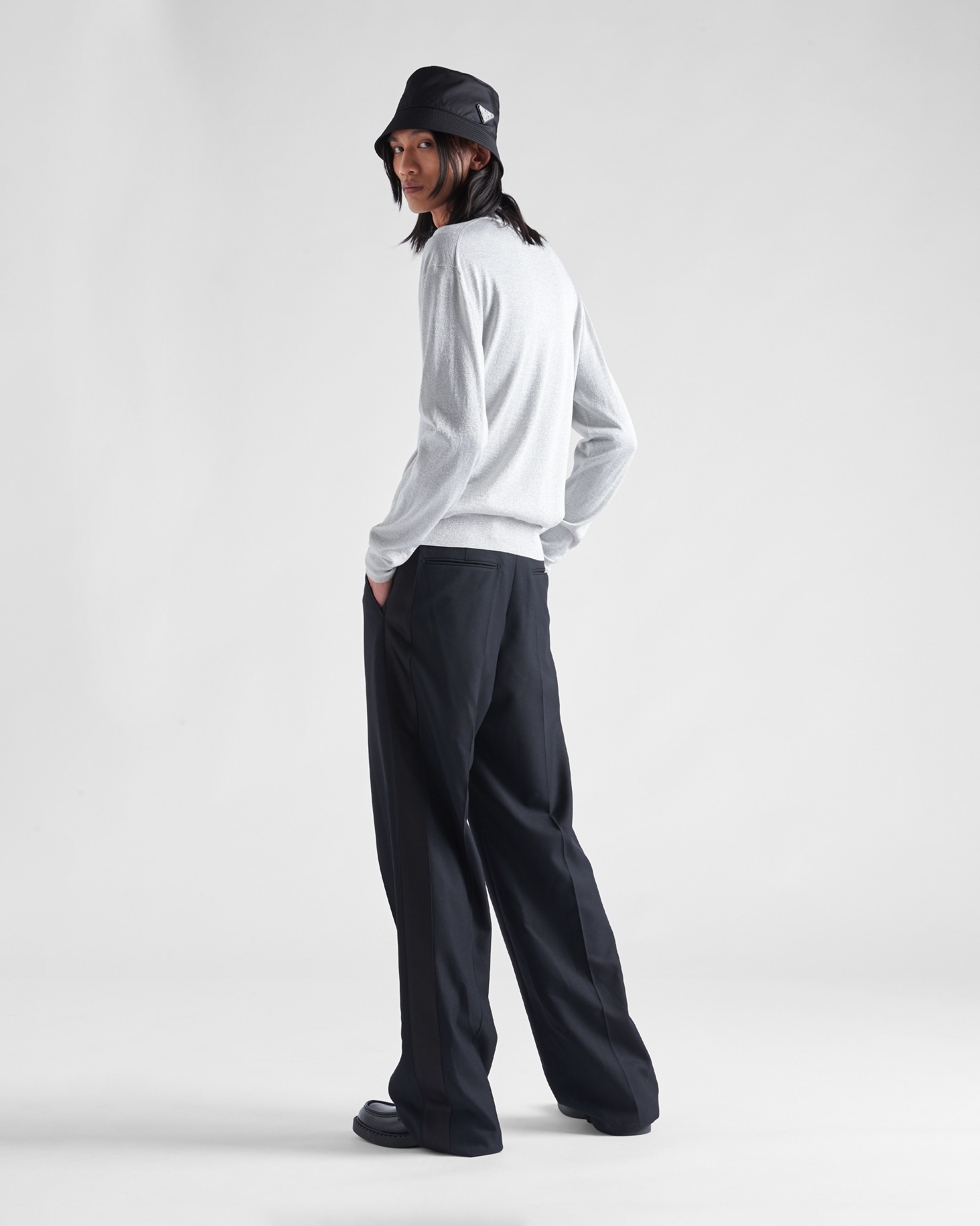 Prada Side-stripe Pressed-crease Wide Trousers In Black