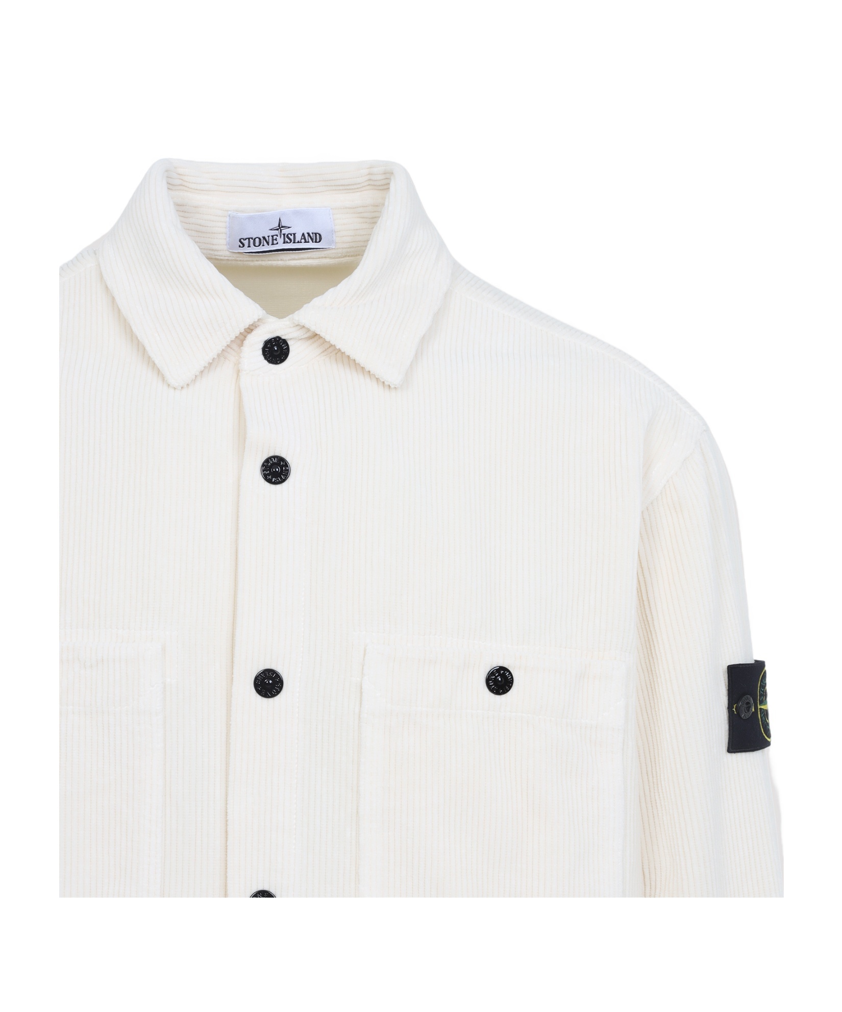Stone Island Cotton Velvet Overshirt Buttoned Pockets In White
