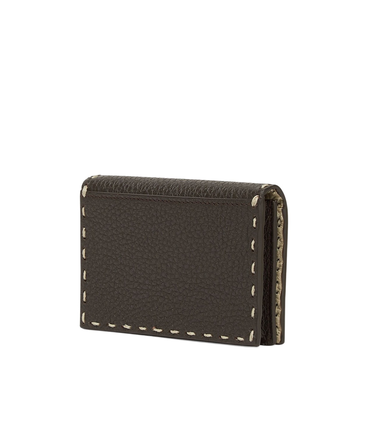 Fendi Men Dark Brown Leather Selleria Card Holder In Brown