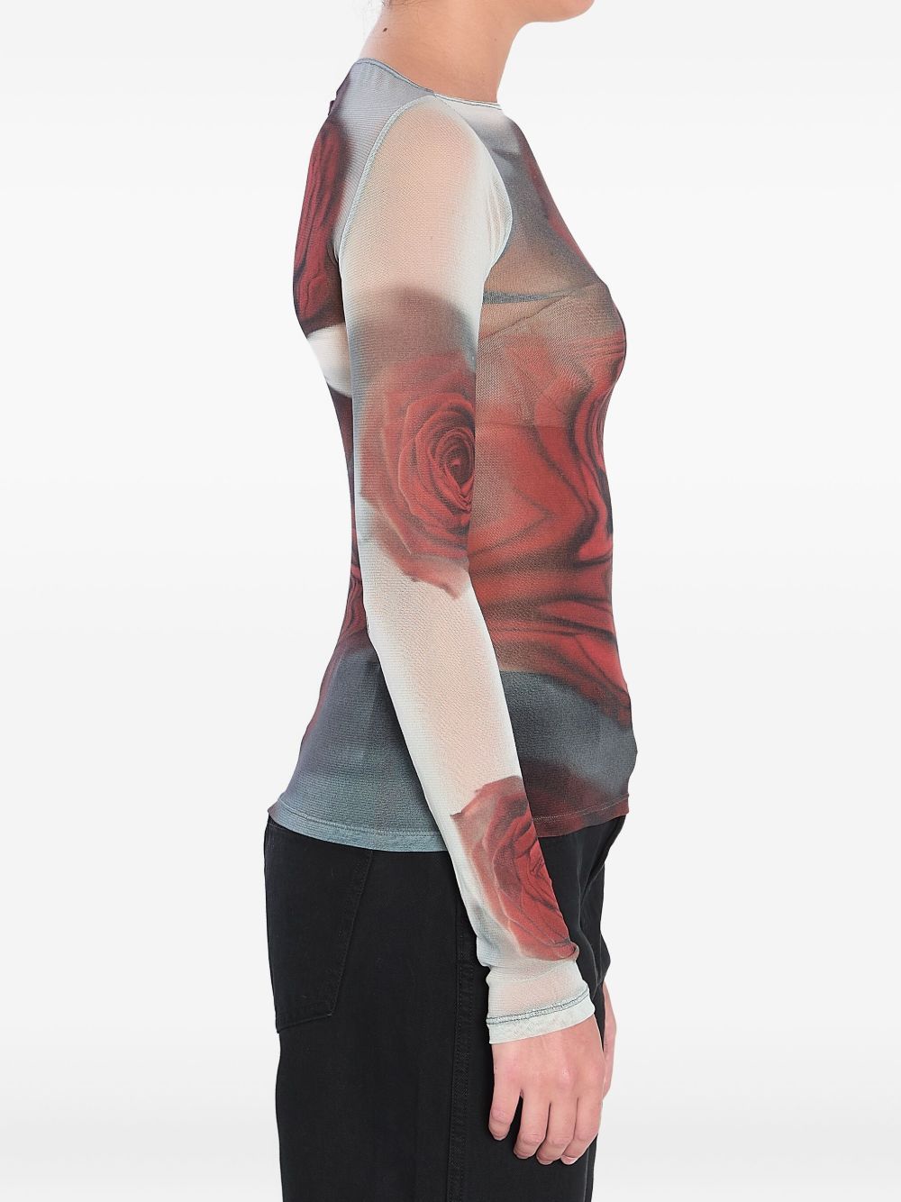 Jean Paul Gaultier Women Blurry Roses Medaillon Print Mesh Boat Neck Top In Brown
