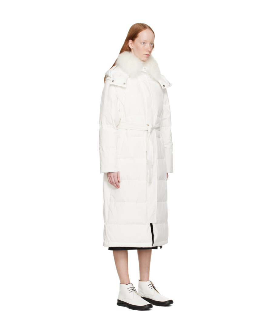 Shop Yves Salomon Logo Quilted Down Jacket In White