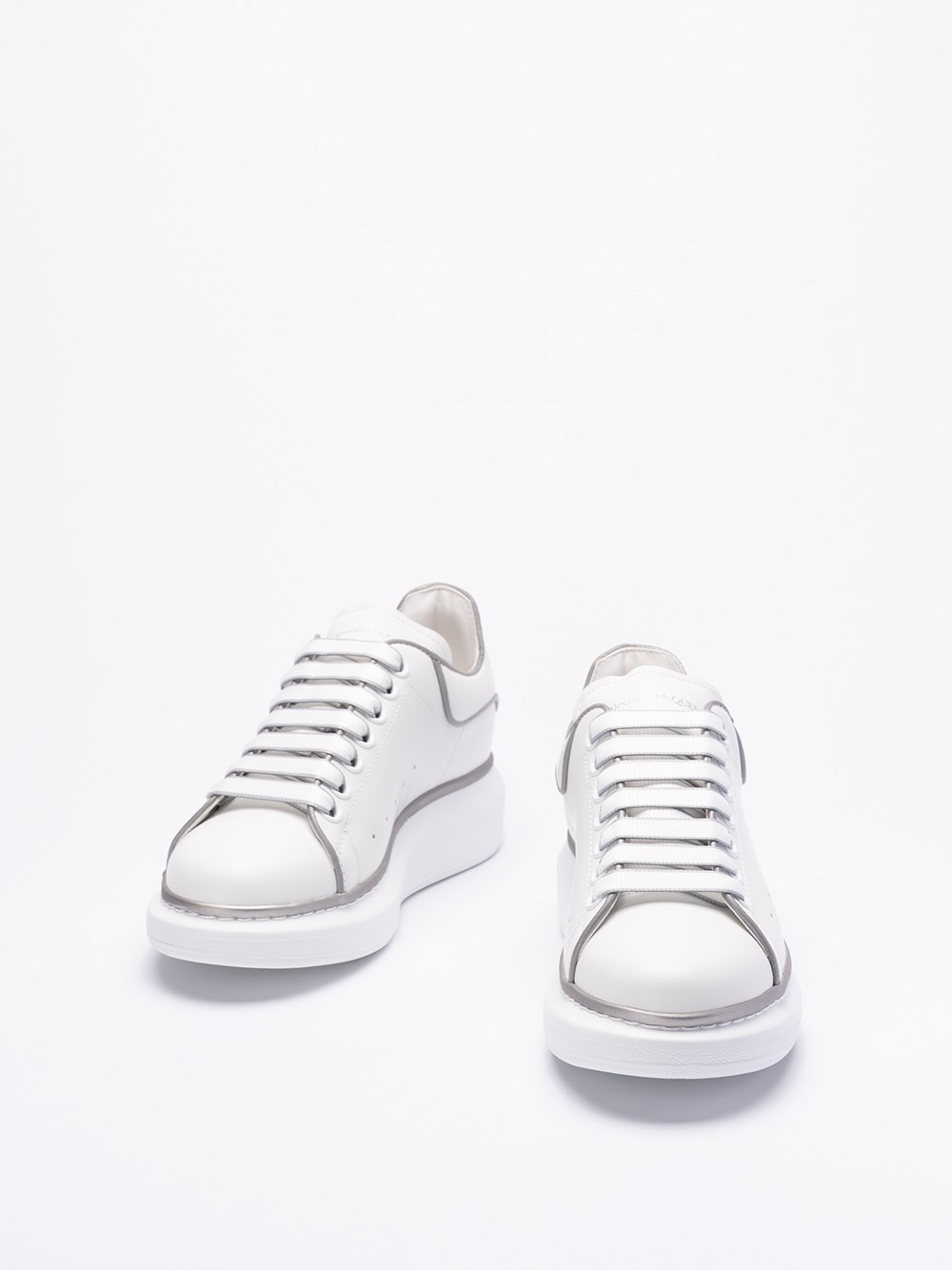 Alexander Mcqueen White Oversized Sneakers With Silver Piping In White