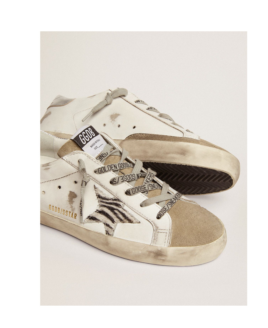 Golden Goose Super-star Sneakers With Silver Laminated Leather Heel Tab And Zebra-print Pony Skin Star