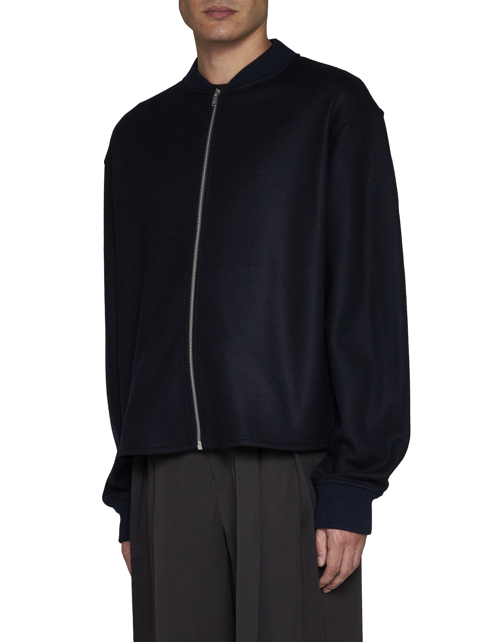 Jil Sander Black Wool Sweather With Zip Up Element In Black