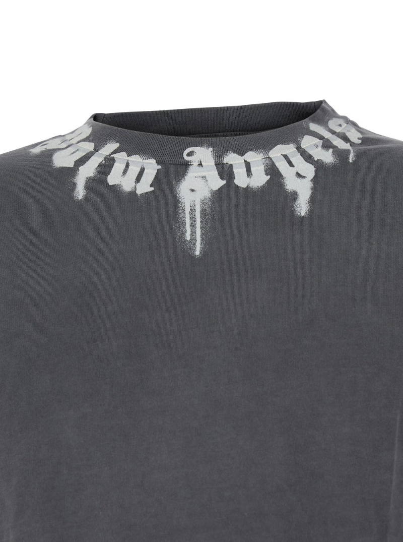 Palm Angels Gradient Gray Cotton T-shirt With Contrast Print In Gray