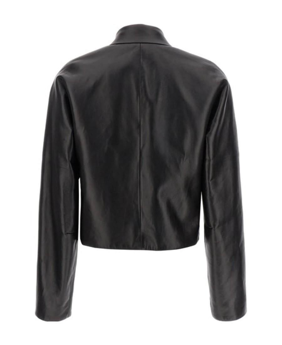 Ferragamo Short Leather Jacket With Collar And Zipper In Black