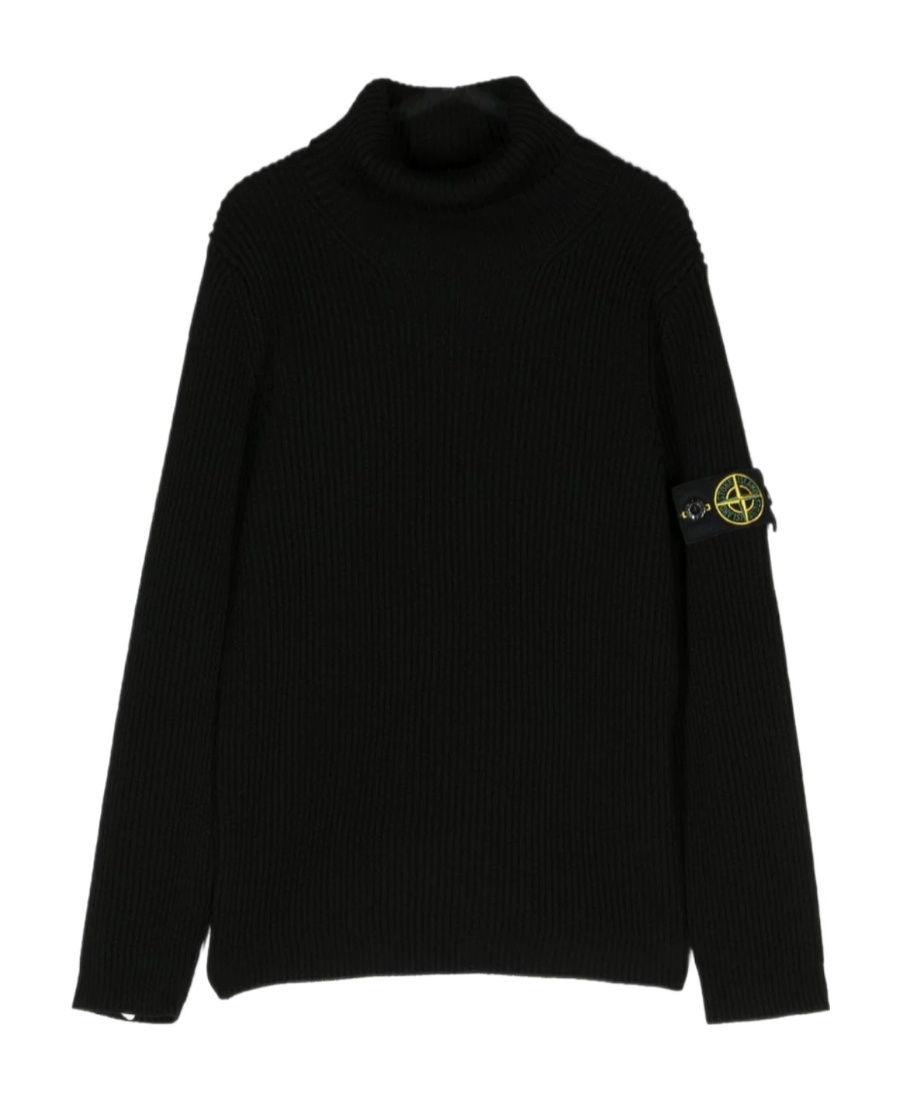 Stone Island Logo Embossed Sweater In Black