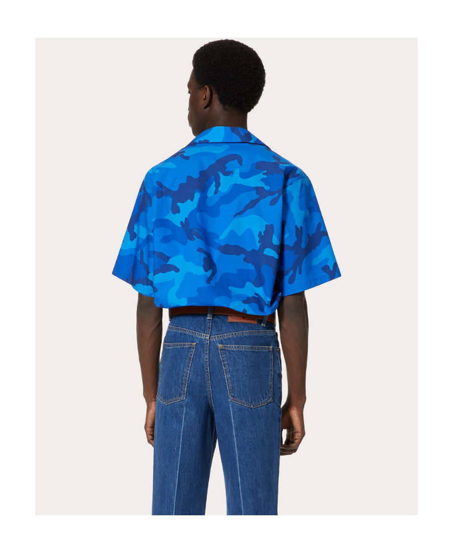 Valentino Camouflage Print Short-sleeved Shirt In Blue