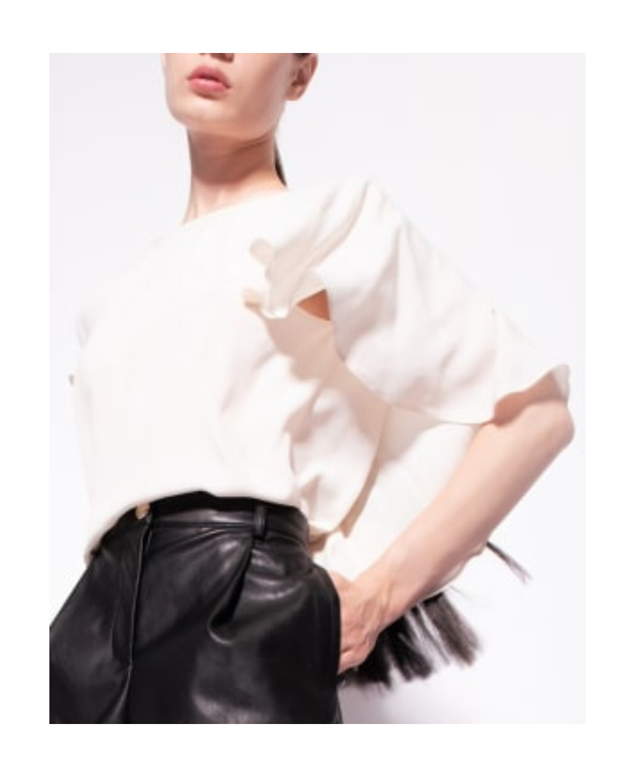 Shop Pinko Ruffled Short-sleeve Blouse In White