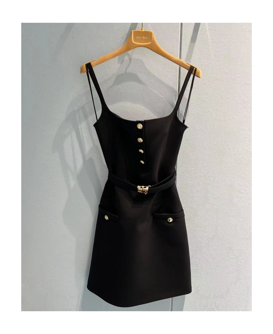 Miu Miu Square-neck Buckled Body-con Mini Dress In Black