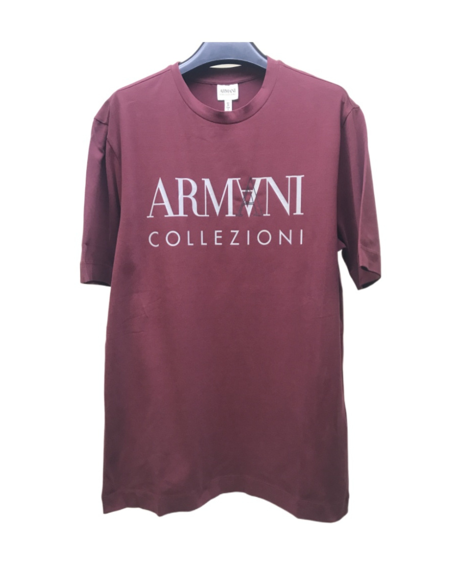Shop Armani Collezioni Logo Printed Round-collar Short-sleeved T-shirt In Red