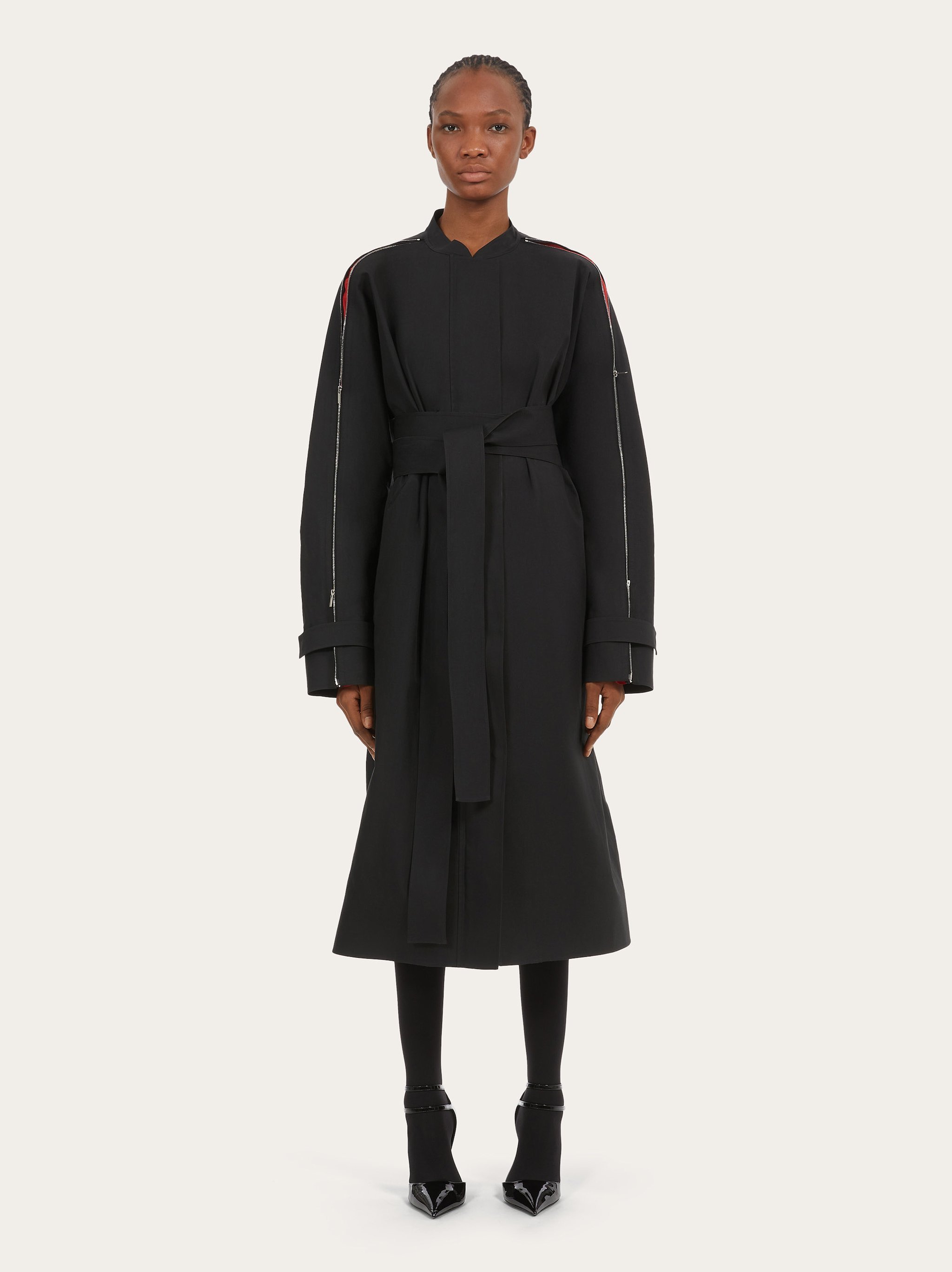 Shop Ferragamo Salvatore High-neck Belted Waist Coat In Black