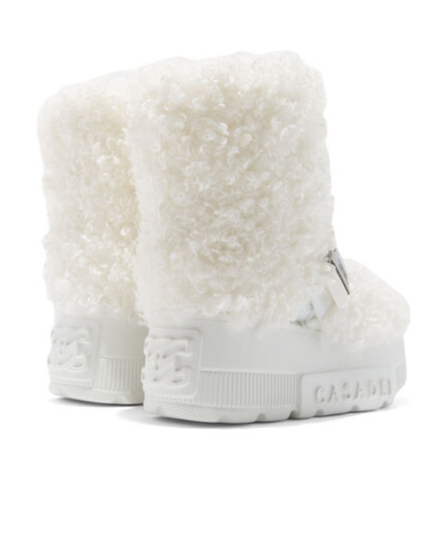 Casadei Buckled Faux-fur Boots In White