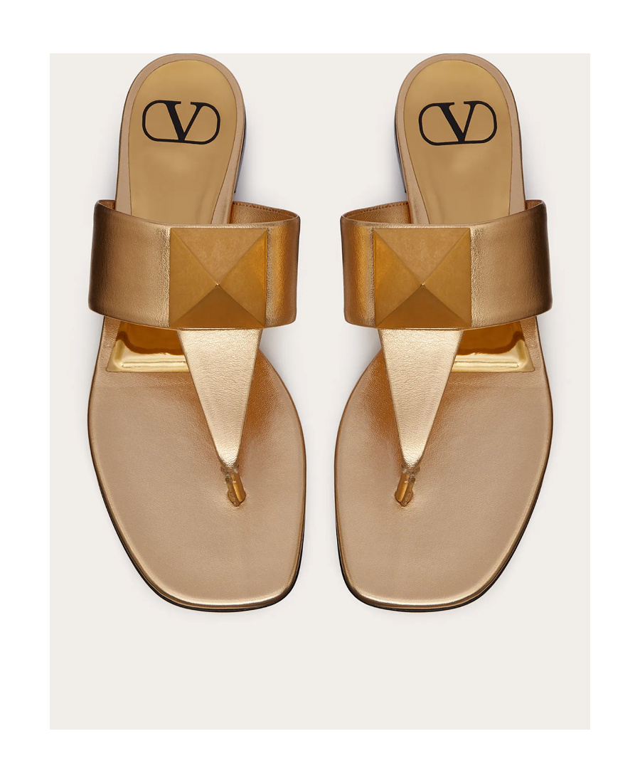 Valentino Garavani Roman Stud Flat Sandals With Signature Detailing In Nude