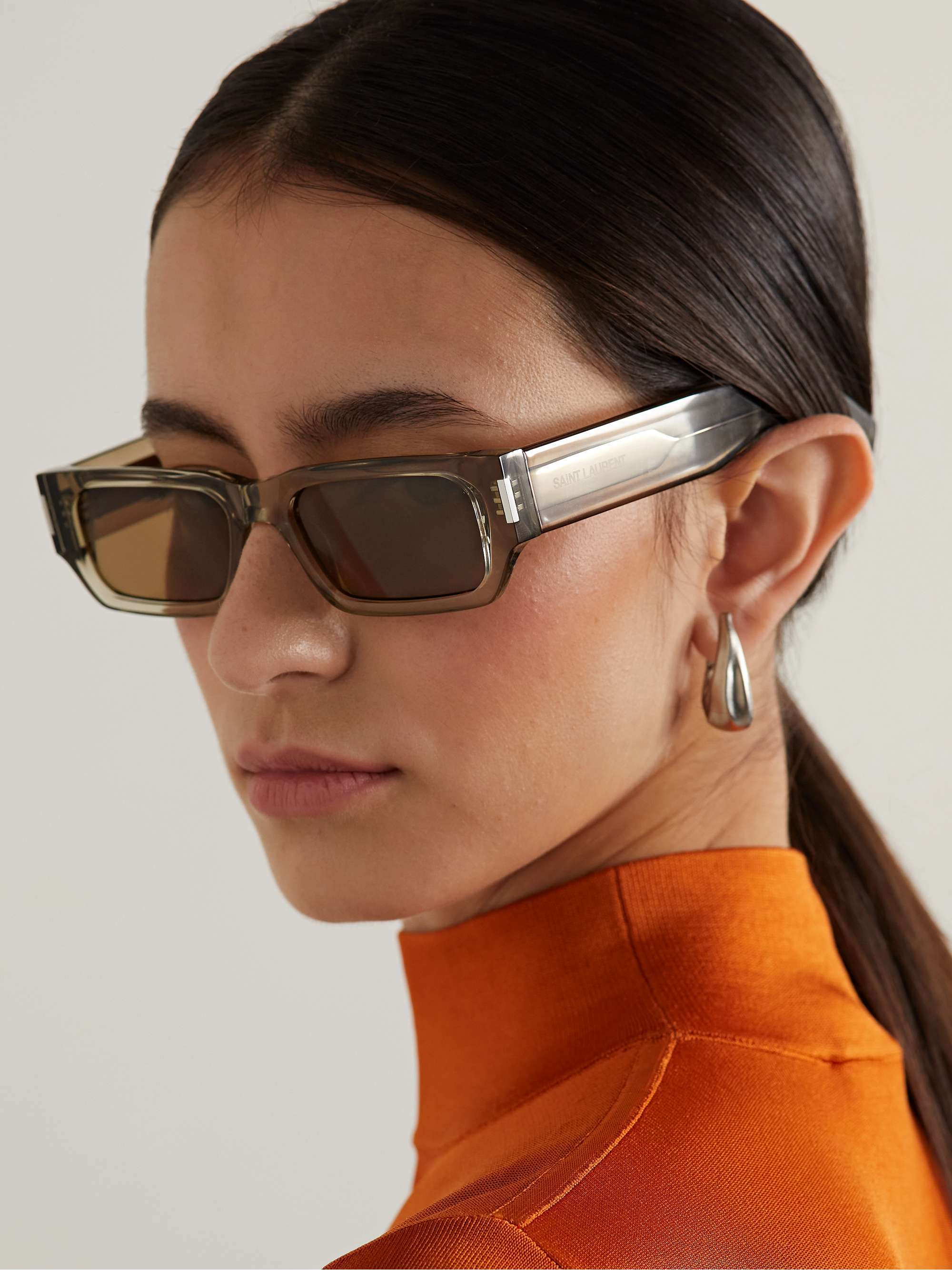 Saint Laurent Sl 660 Rectangle-frame Sunglasses In Green