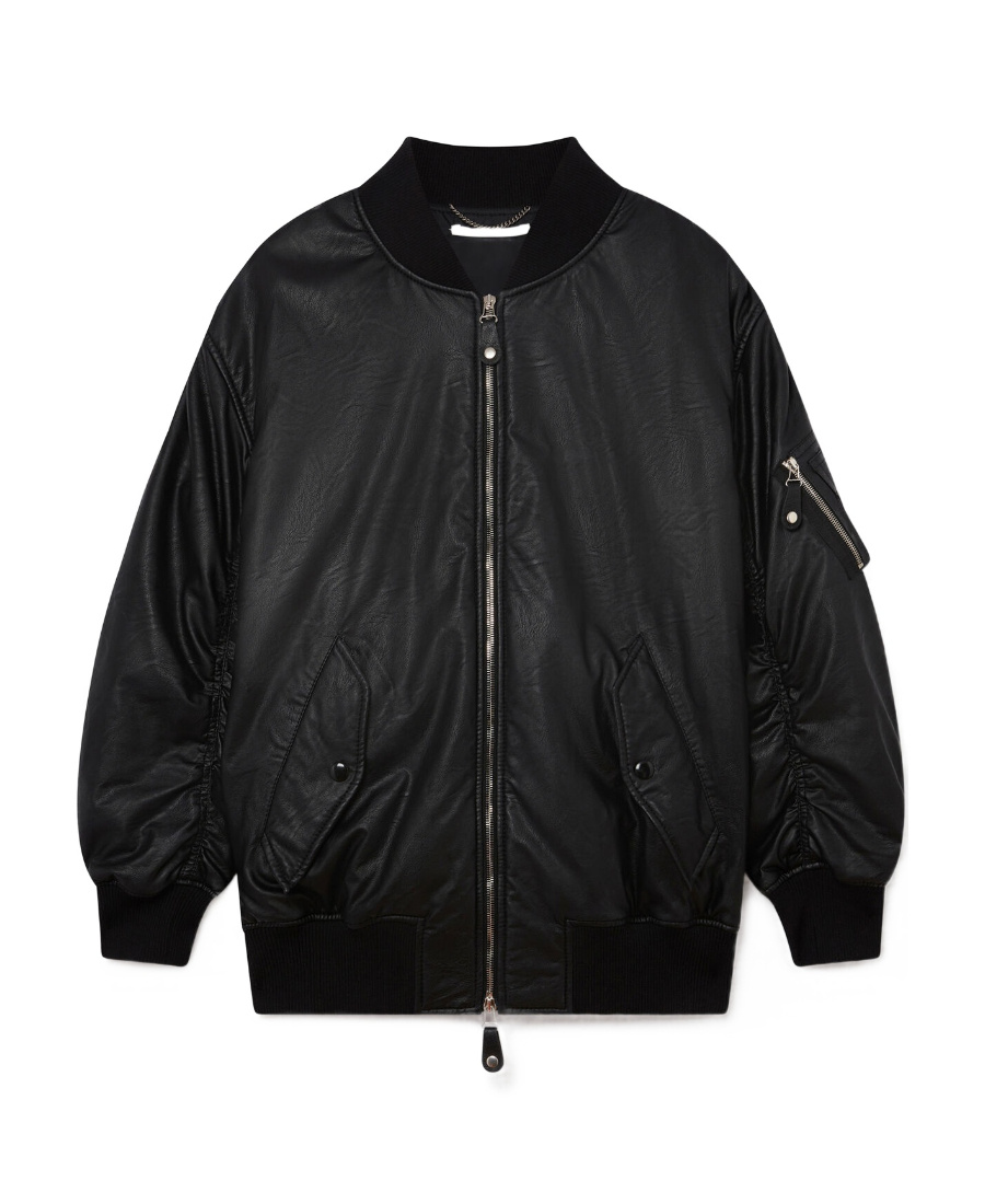 Stella Mccartney Logo Leather Jacket In Black