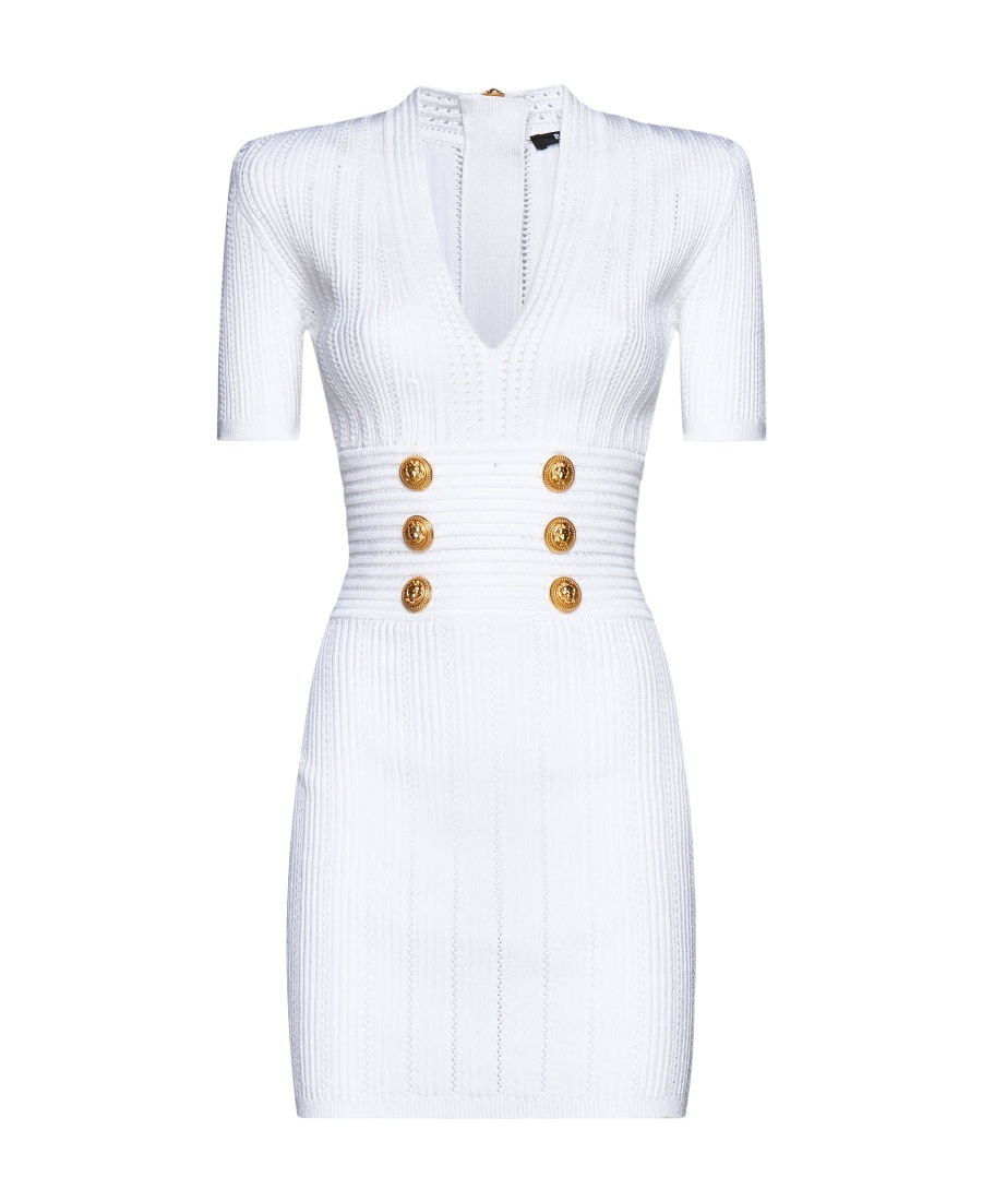 Balmain Button-embellished Knitted Minidress In White