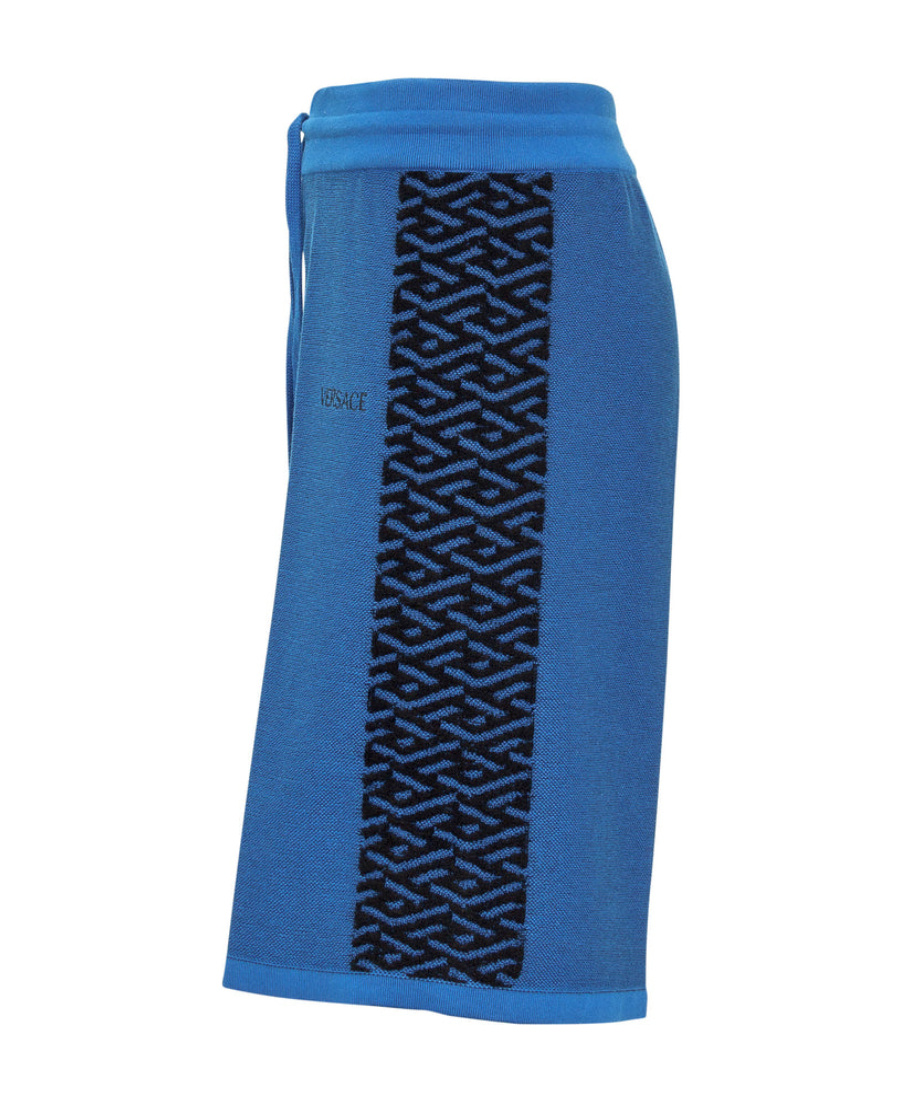 Versace La Greca Drawstring Knitted Shorts In Blue