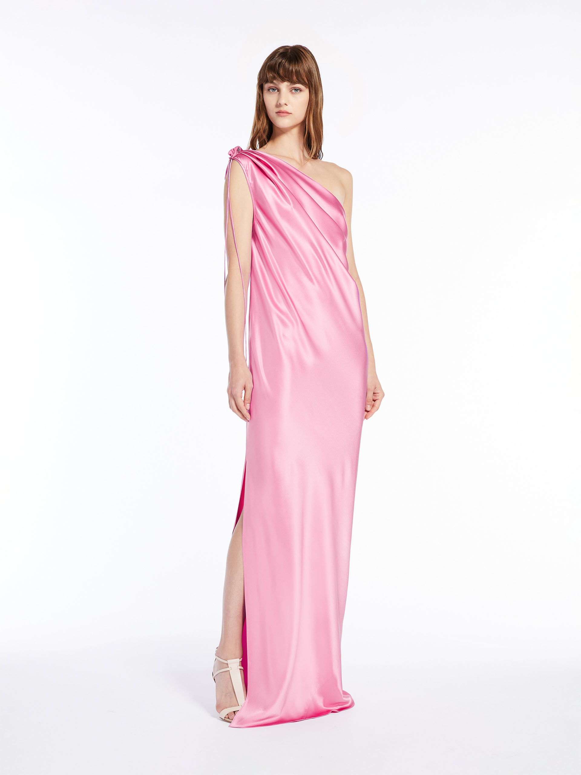 Max Mara One-shoulder Dress In Silk Satin In Pink