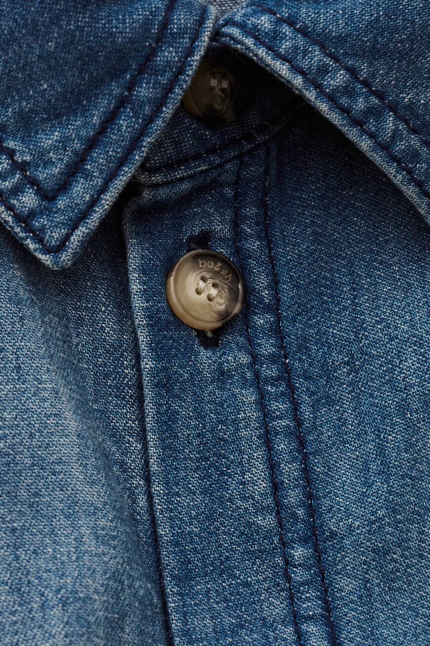 Bash Long-sleeved Denim Jumpsuit In Blue