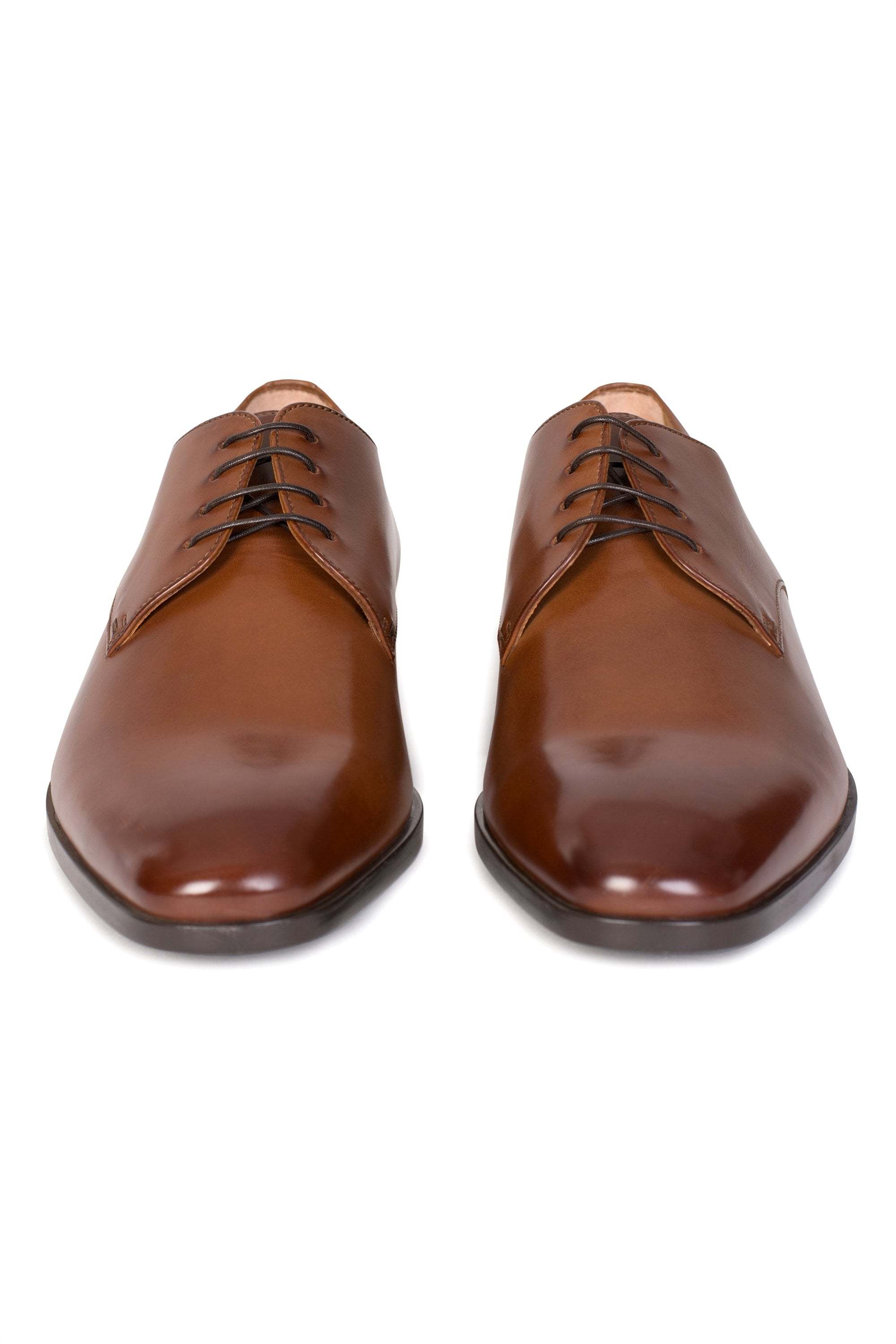 Hugo Boss Leather Derby Shoes With Rubber Sole In Brown
