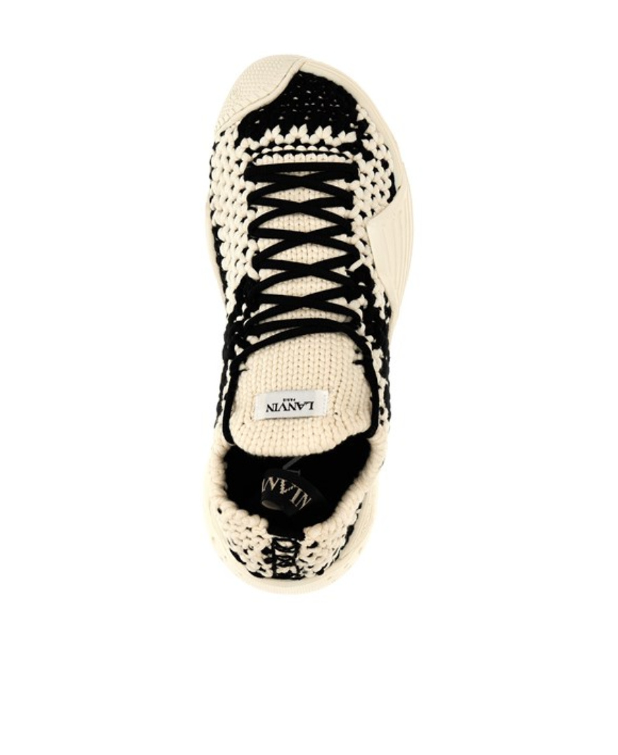 Lanvin Natural Black Flash-knit Sneakers In Nude