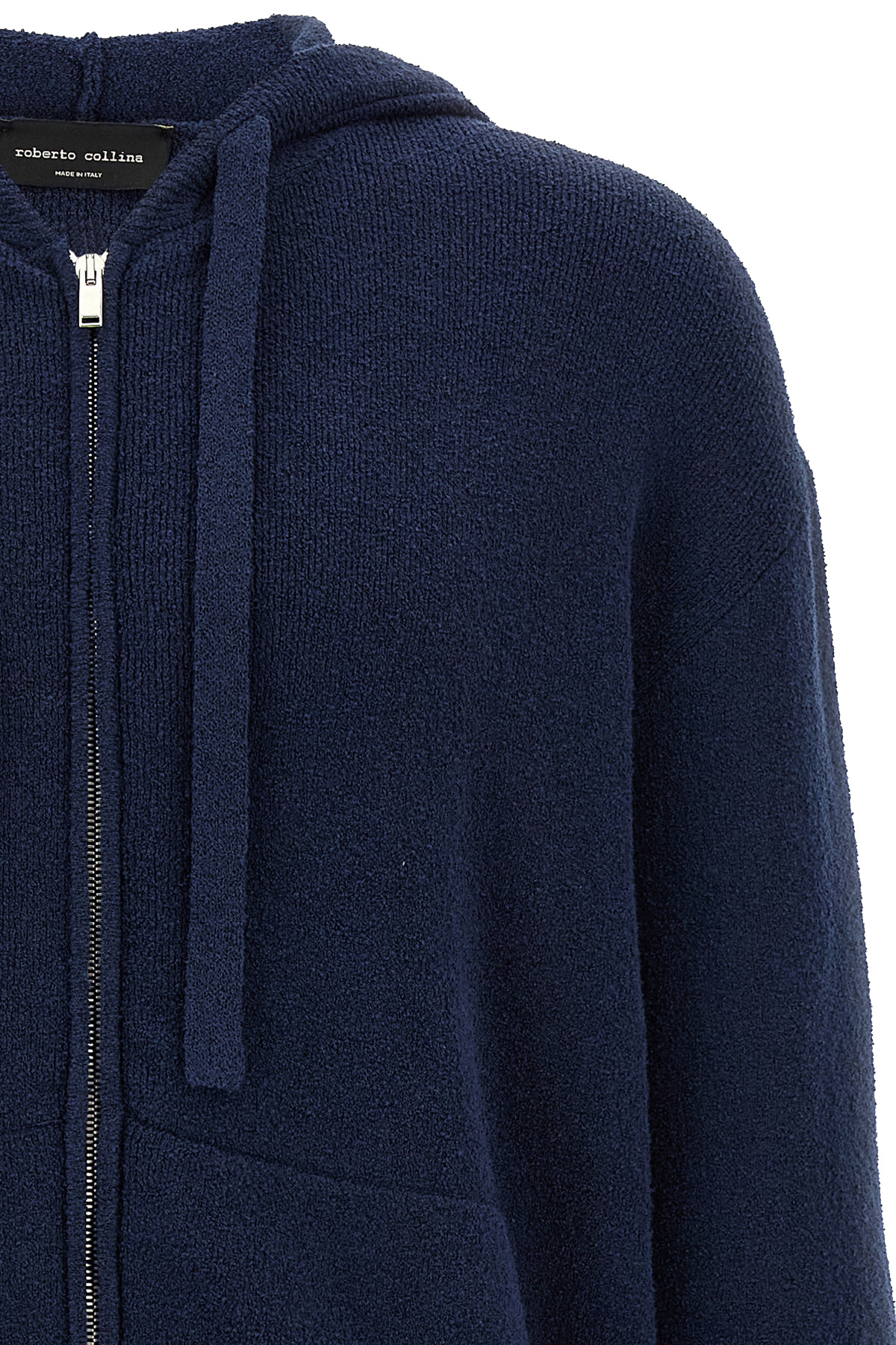 Roberto Collina Hooded Terry Sweater With Ribbed Cuffs And Hem In Blue