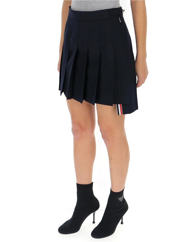 Shop Thom Browne Asymmetric Pleated Miniskirt In Black