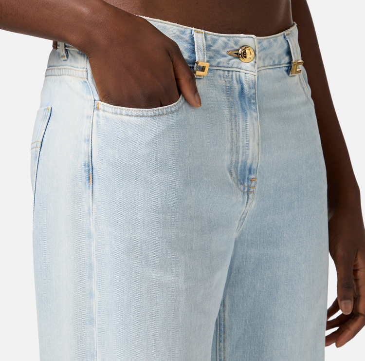Shop Elisabetta Franchi Logo-detailed Wide Jeans In Gray