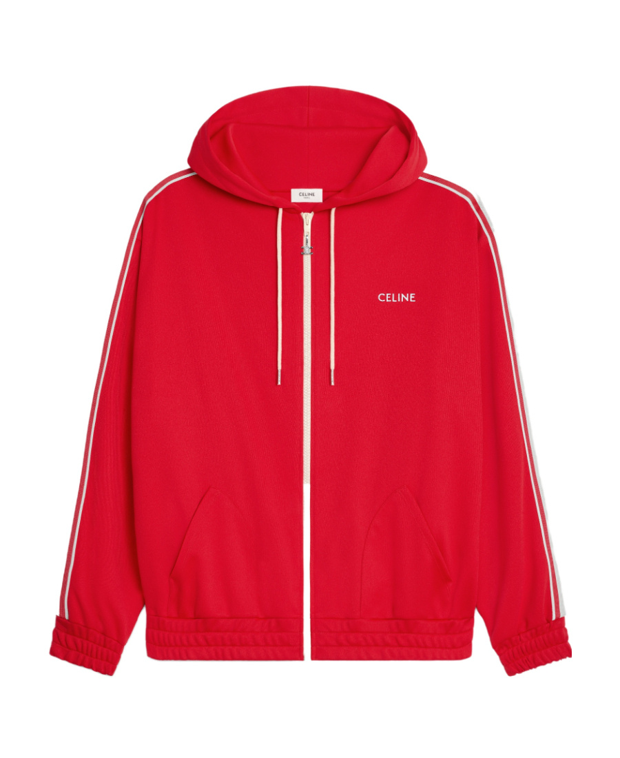 Celine Pull Rope Hooded Sweater In Red