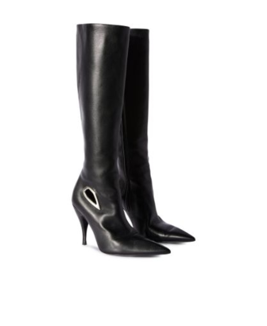 Off-white Woman Boot Black Size 8 Leather In Black