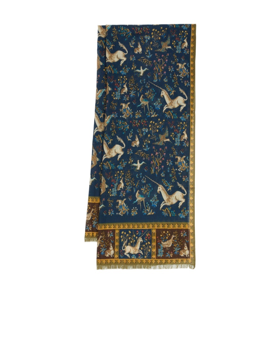 Drake's London Printed Scarf In Blue